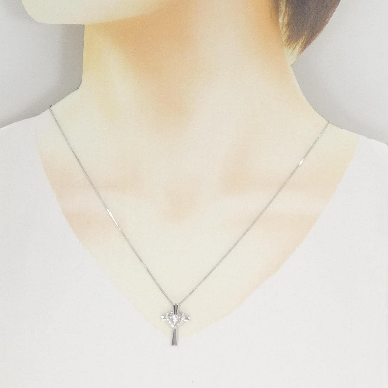 K18WG クロス×ハート ダイヤモンド ネックレス 0.11CT