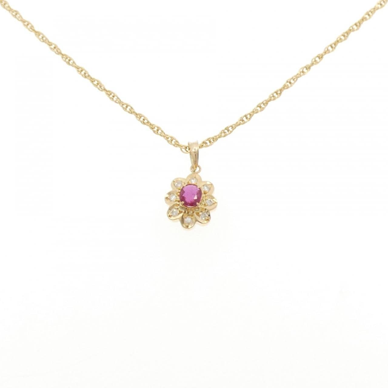K18YG フラワー ルビー ネックレス 0.33CT
