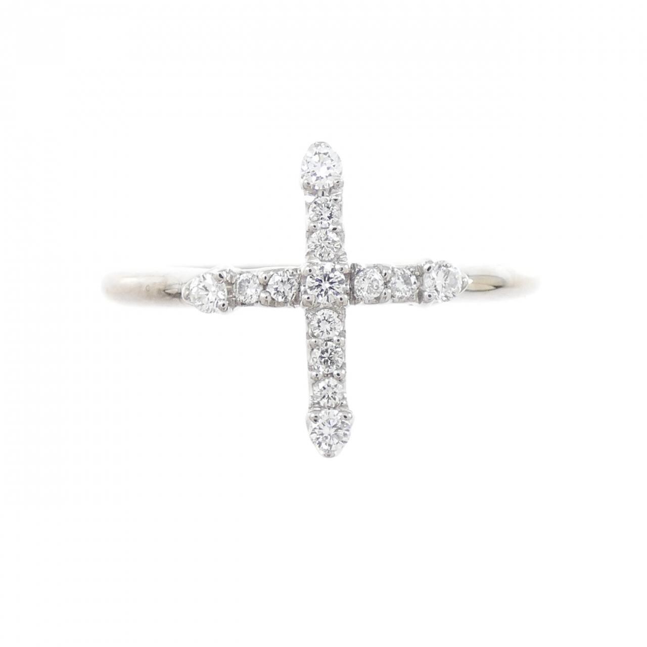 K18WG クロス ダイヤモンド リング 0.18CT