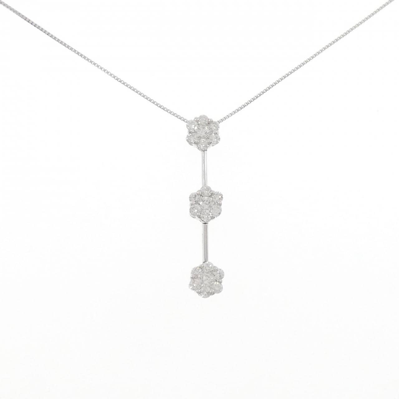 K18WG フラワー ダイヤモンド ネックレス 0.70CT