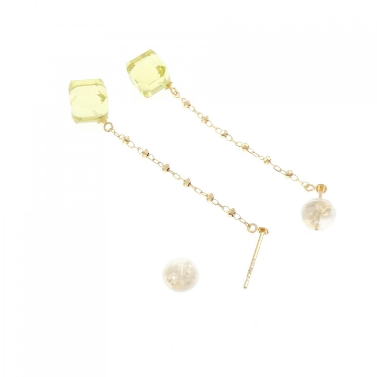 K18YG クオーツ ピアス 4.00CT