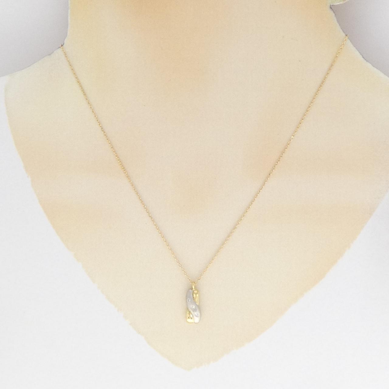 K18YG/PT850 ダイヤモンド ネックレス 0.04CT