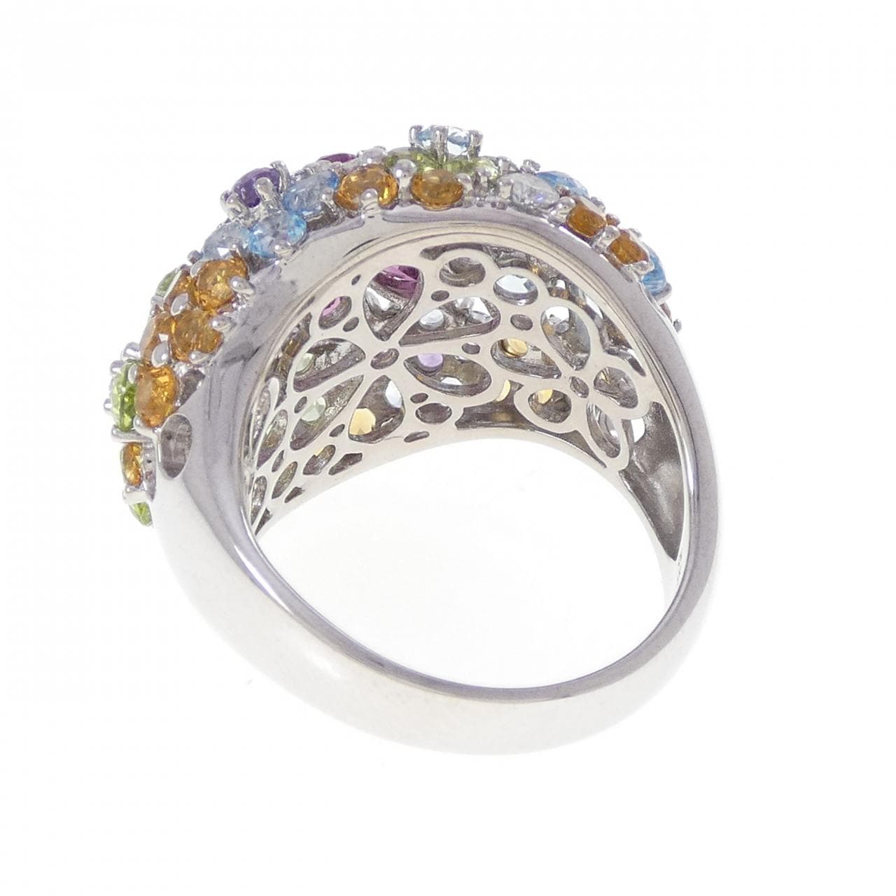 585WG フラワー カラーストーン リング