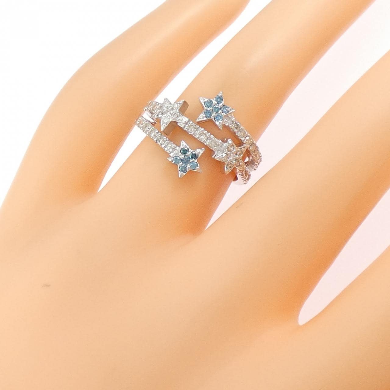 K18WG スター ダイヤモンド リング 0.09CT