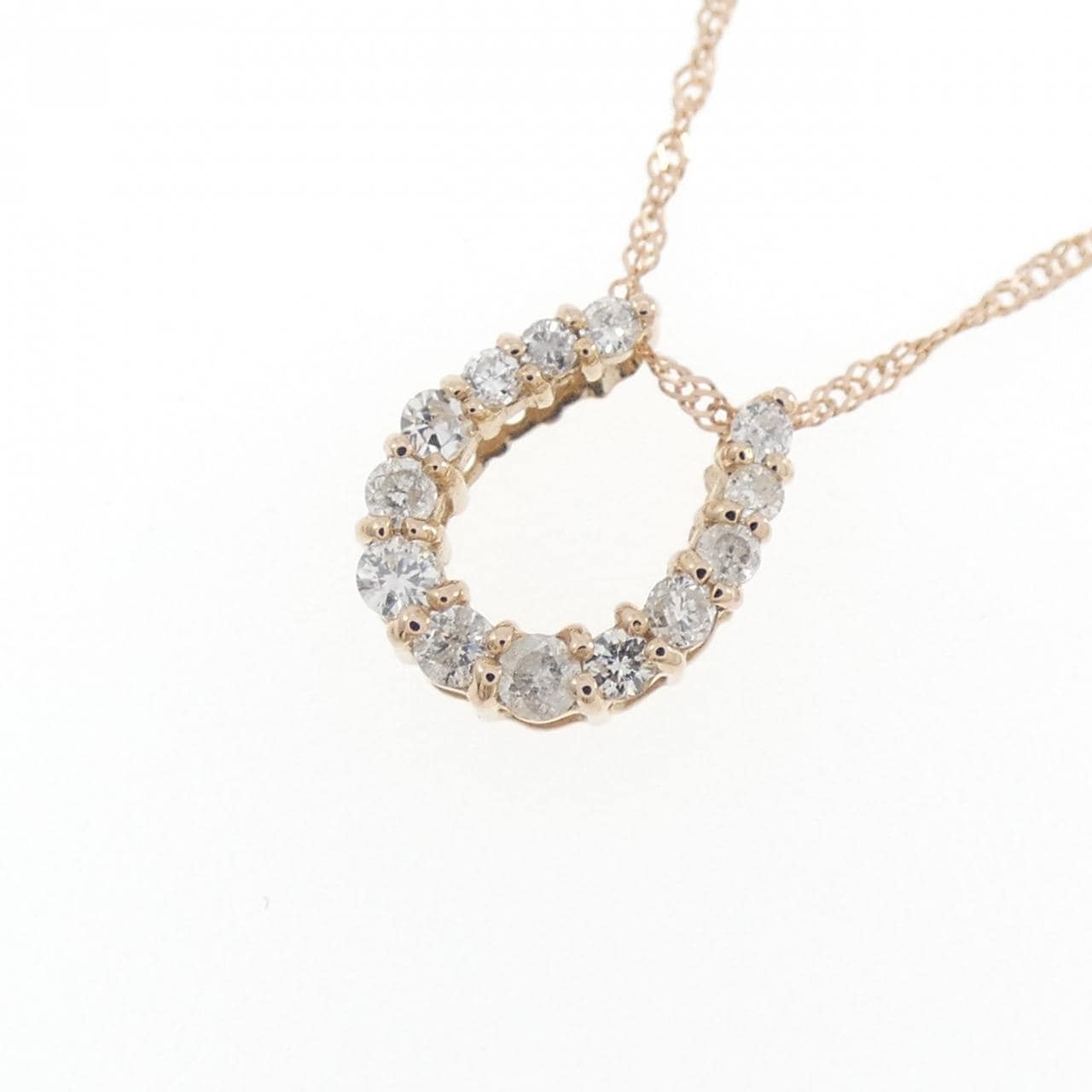 K18PG/750PG ホースシュー ダイヤモンド ネックレス 0.15CT