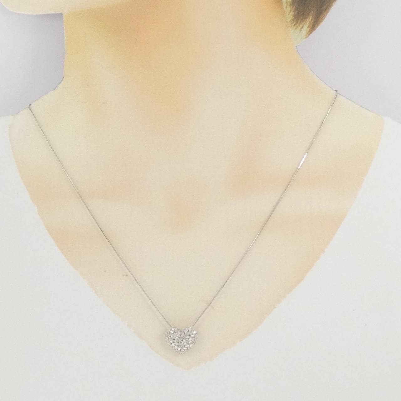 K18WG ハート パヴェ ダイヤモンド ネックレス 0.40CT