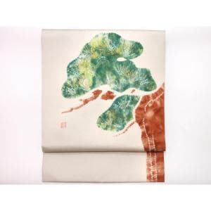 名古屋帯　小倉建亮　塩瀬染帯　刺繍入り絞り加工