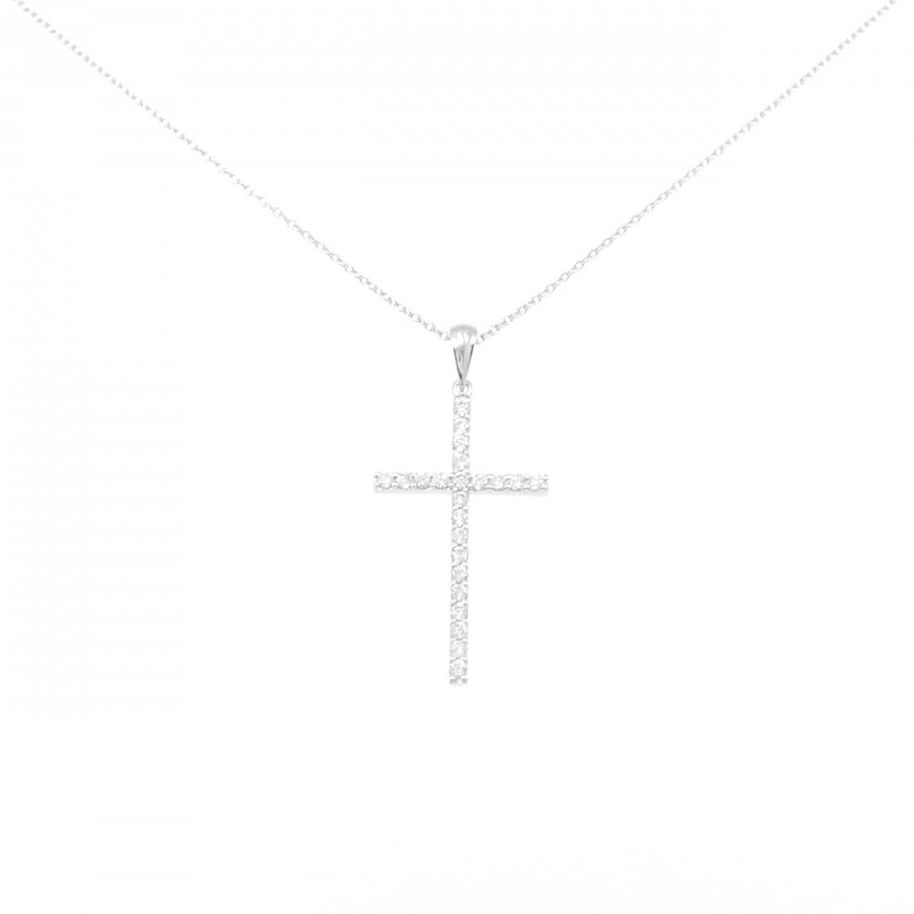 K18WG クロス ダイヤモンド ネックレス 0.34CT