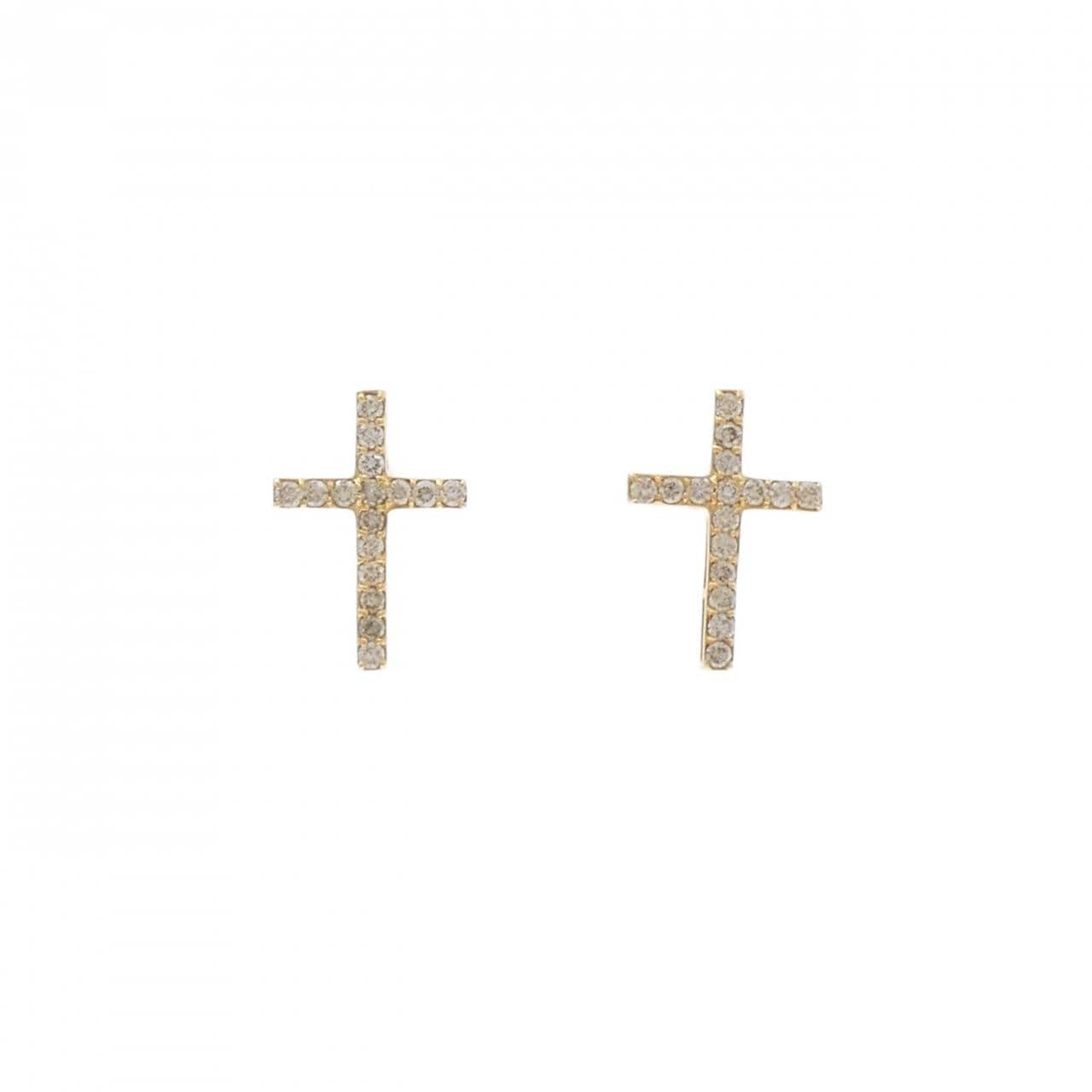 【新品】K18YG クロス ダイヤモンド ピアス 0.40CT