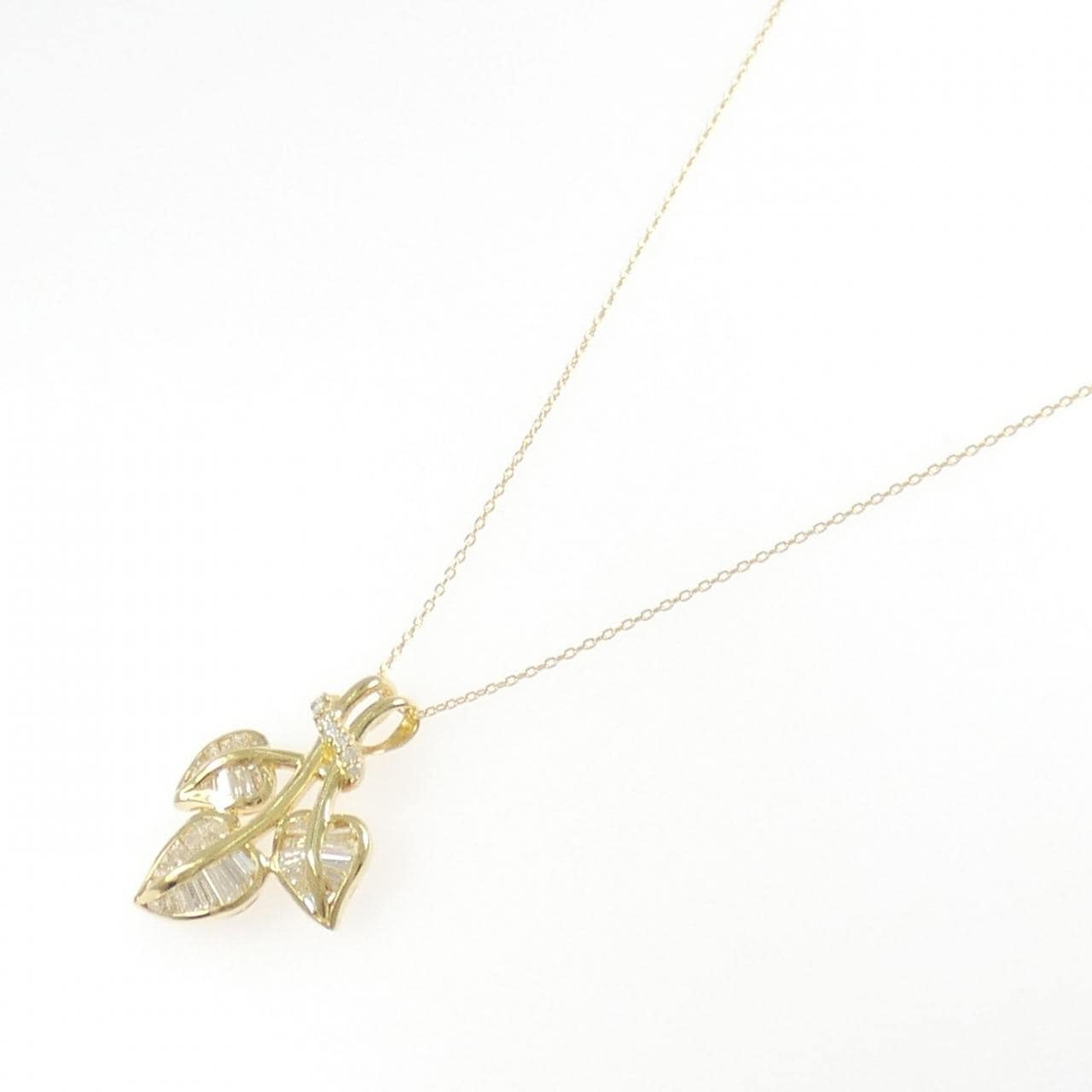 K18YG リーフ ダイヤモンド ネックレス 0.74CT