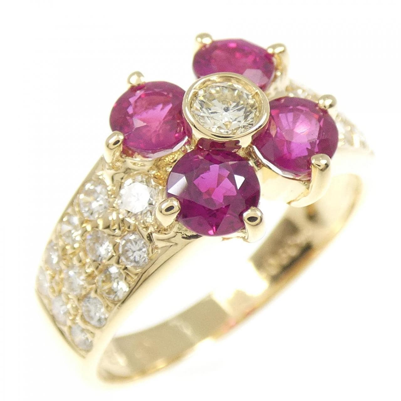 750YG フラワー ルビー リング 1.51CT