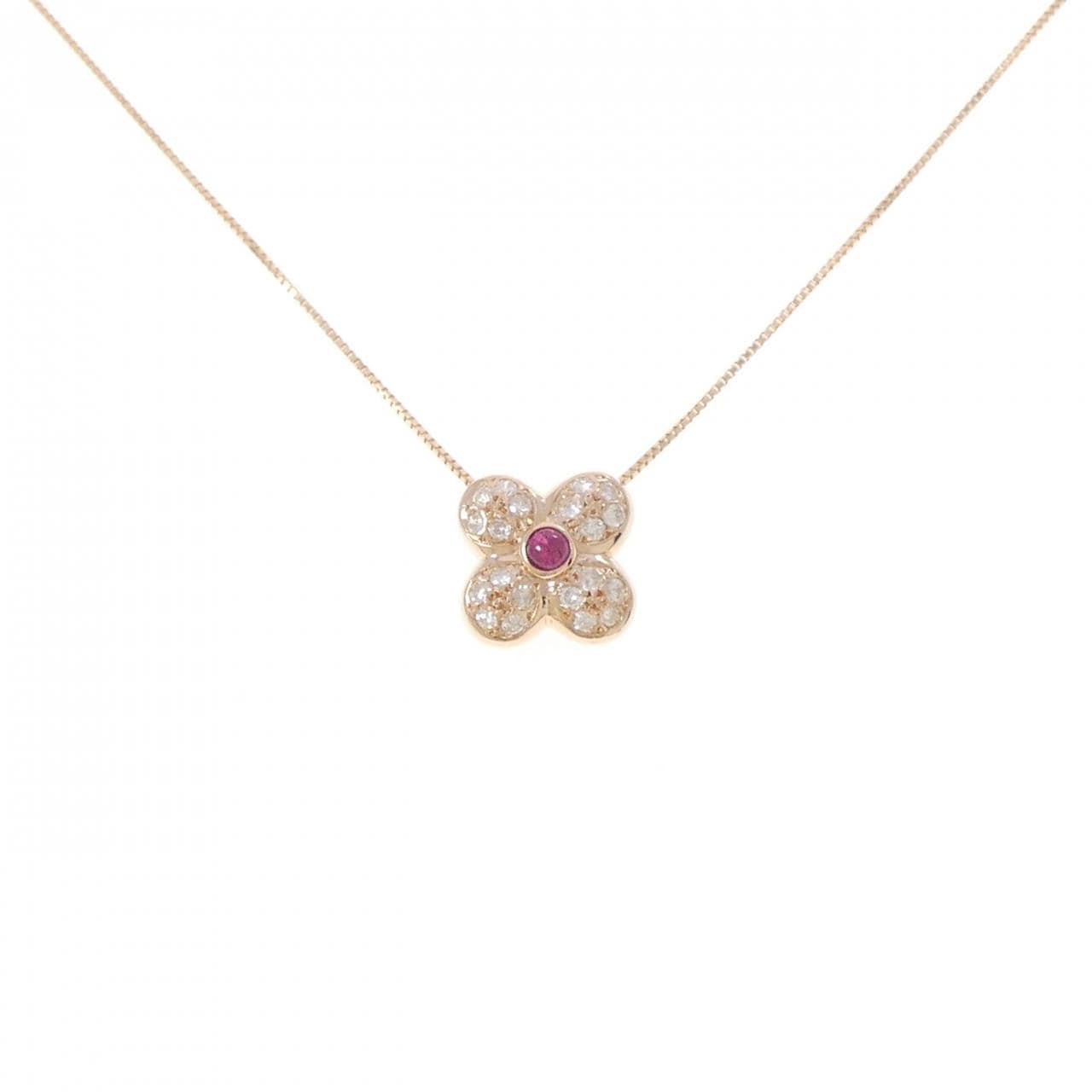 K18PG フラワー ルビー ネックレス 0.16CT