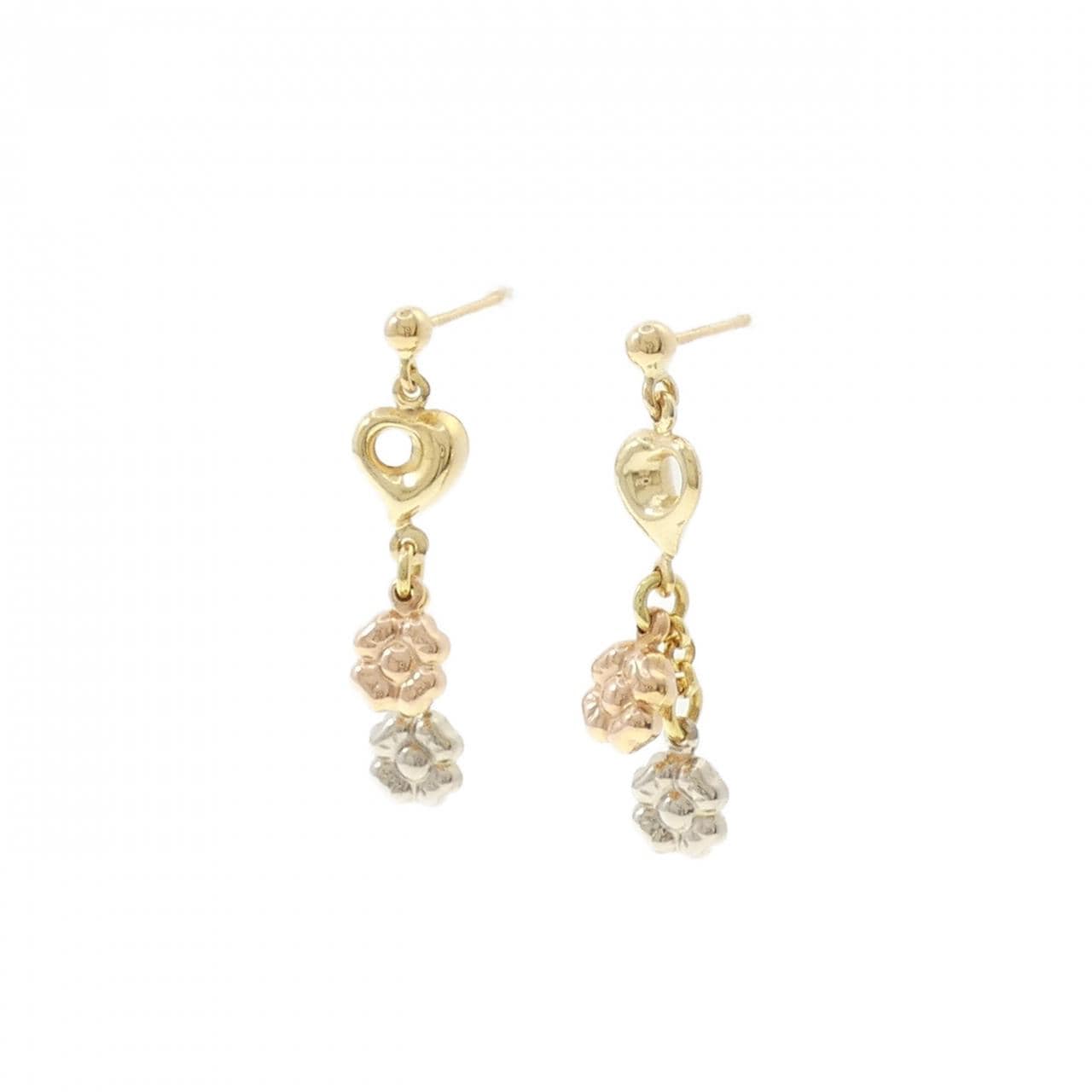 K18スリーカラー ハート×フラワー ピアス