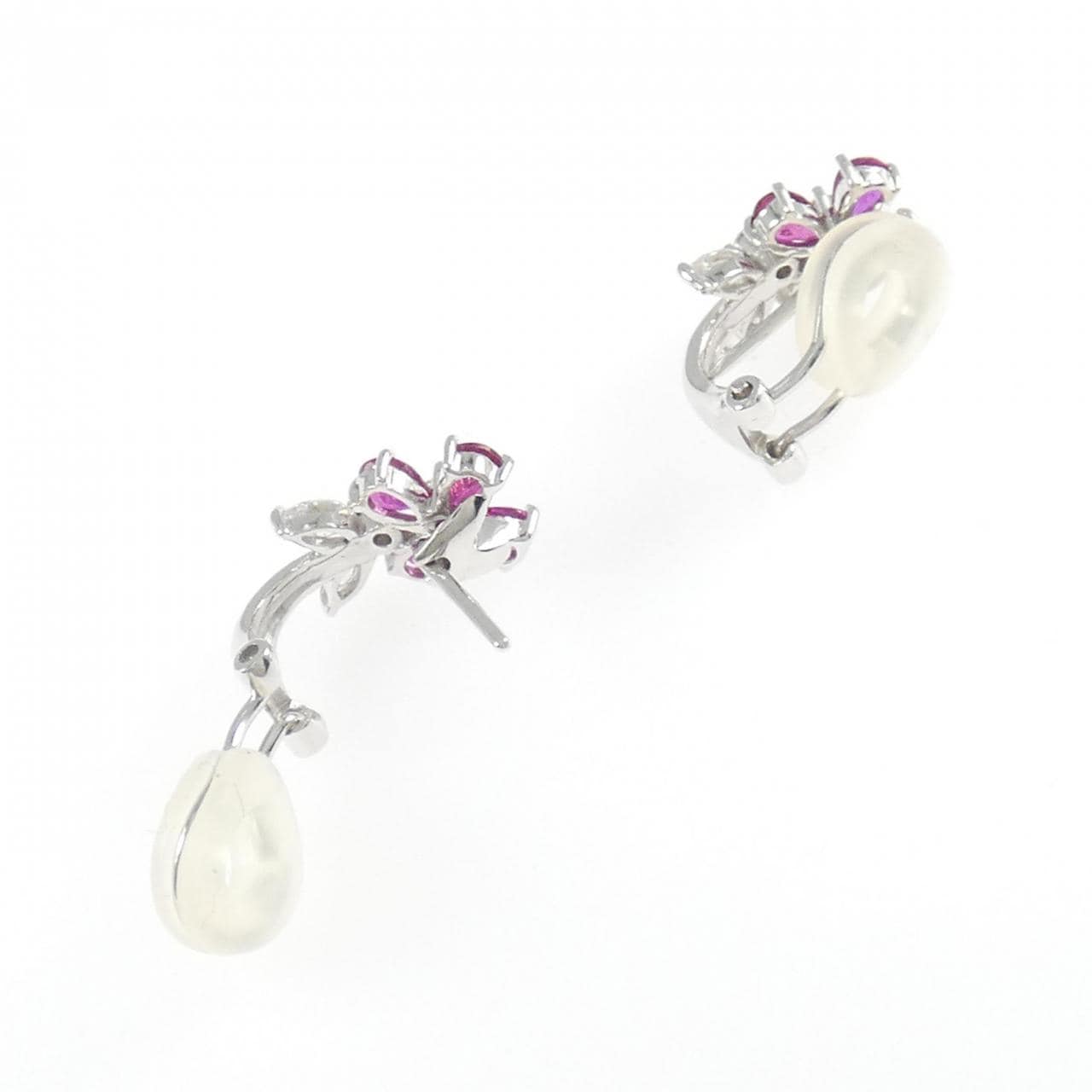 K14WG フラワー ルビー ピアス/イヤリング