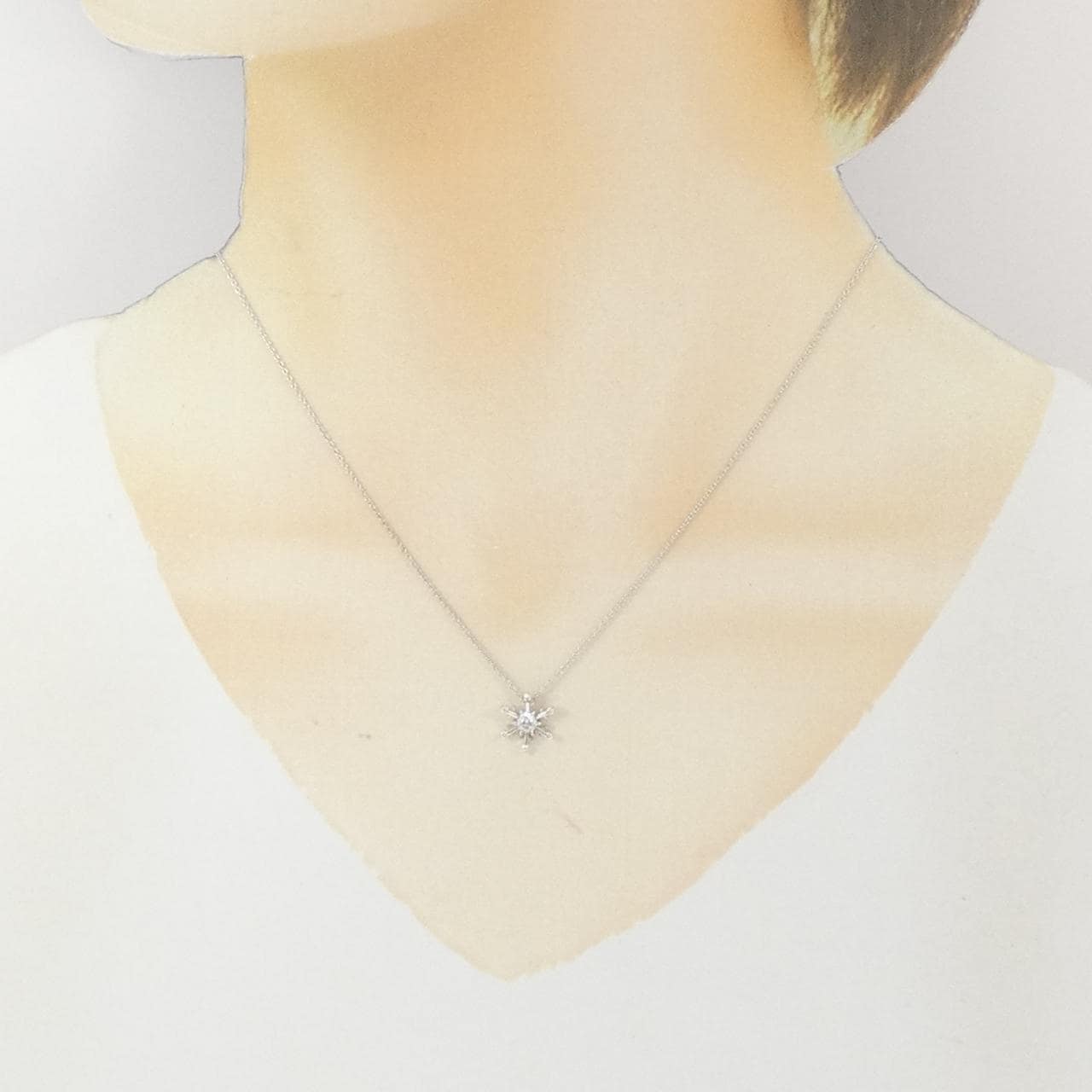 K18WG スノーフレーク ダイヤモンド ネックレス 0.18CT