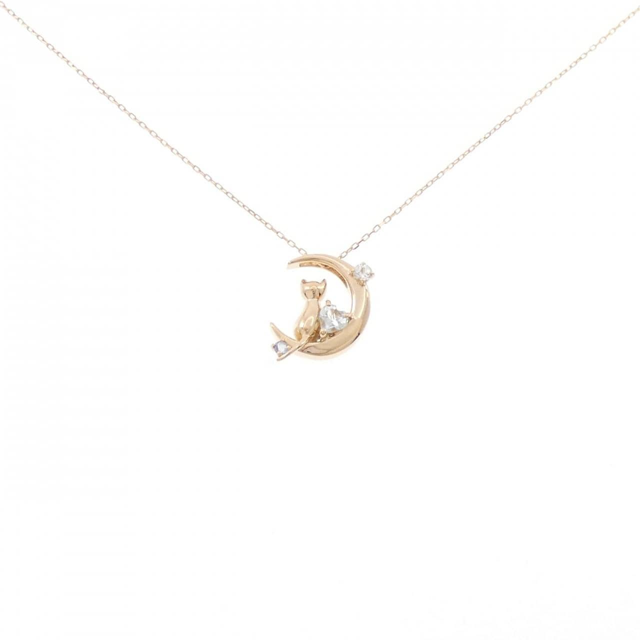 K18PG Cat Moon Color Stone Necklace