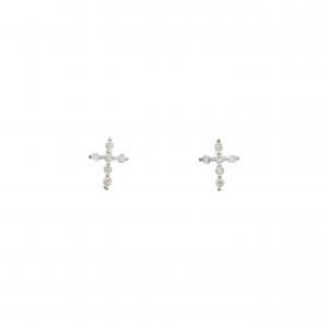 K14WG クロス ダイヤモンド ピアス 0.10CT