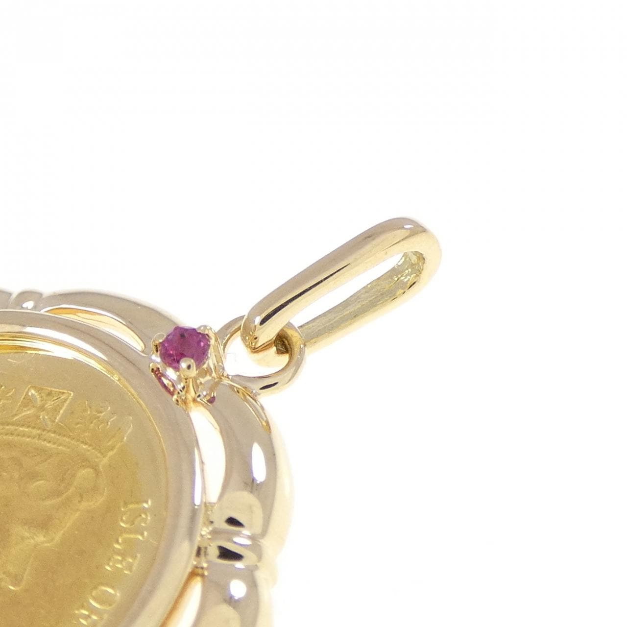 K18YG(枠) ルビー コイン ペンダント 0.02CT