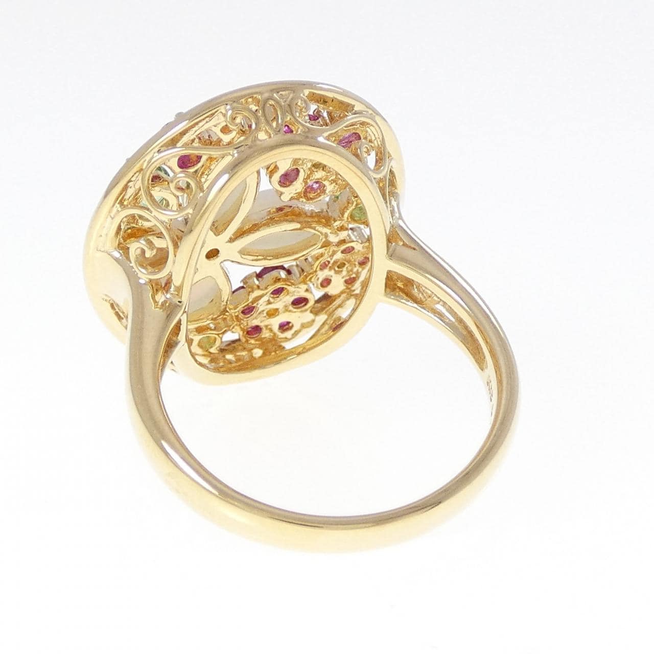 K18YG フラワー カラーストーン リング