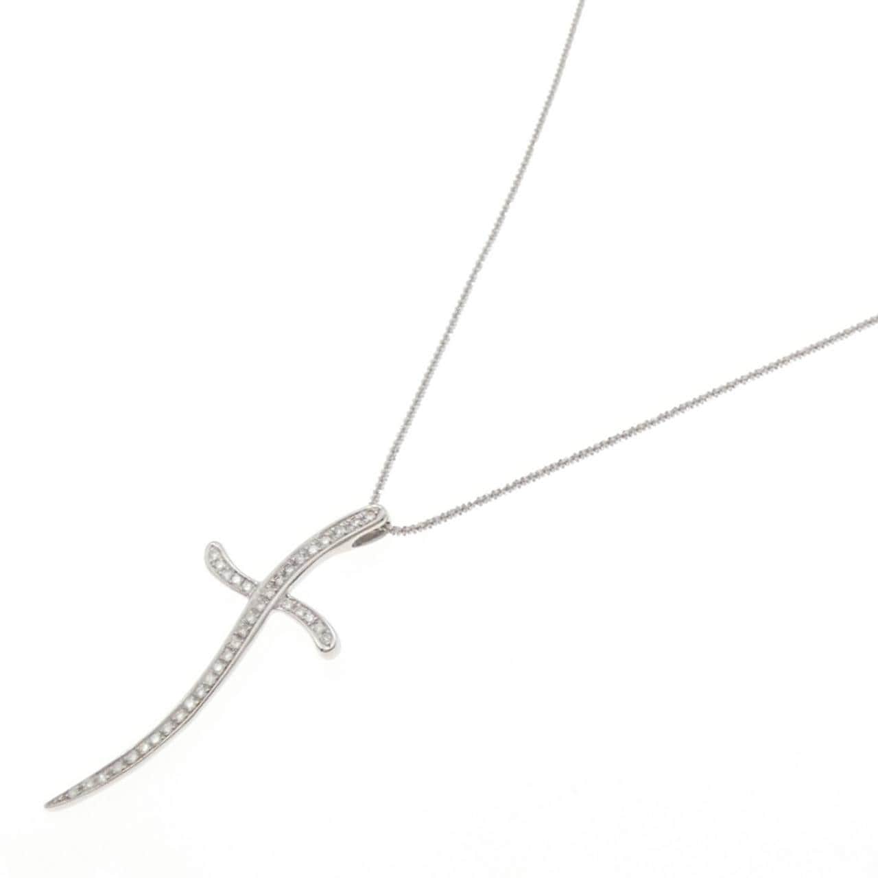 K18WG クロス ダイヤモンド ネックレス 0.50CT