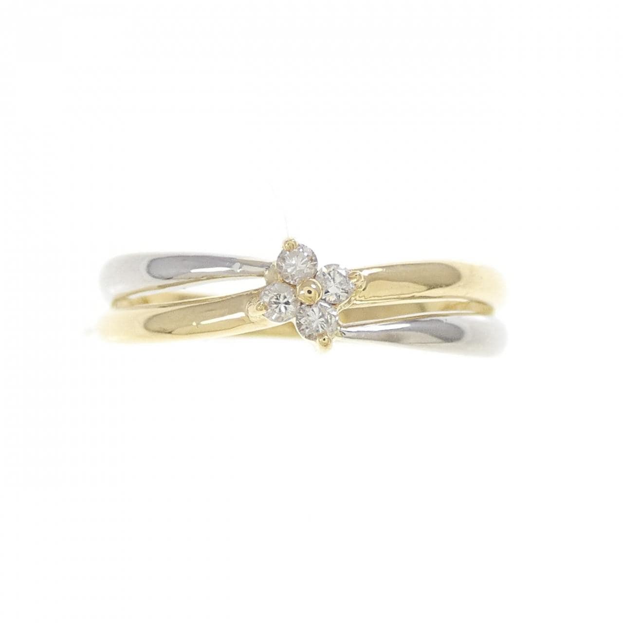 K18YG/PT900 フラワー ダイヤモンド リング 0.07CT