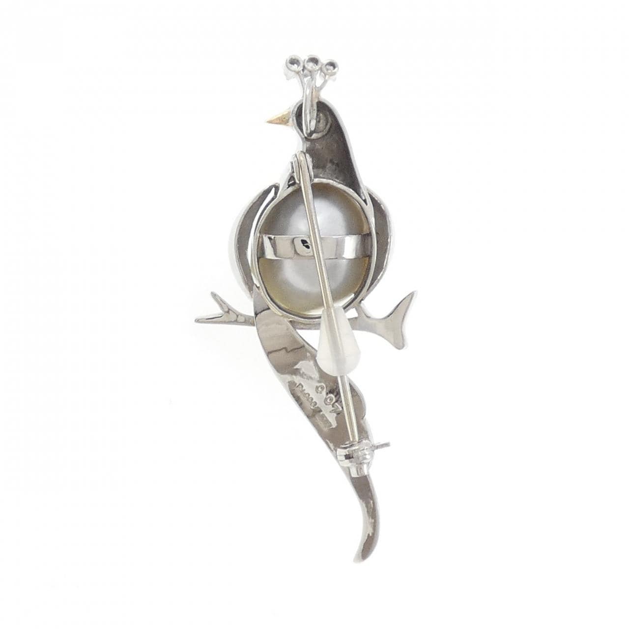 PT900/K18YG クジャク 白蝶パール ブローチ