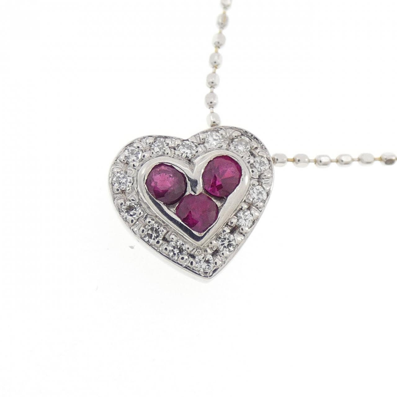 K18WG ハート ルビー ネックレス 0.26CT