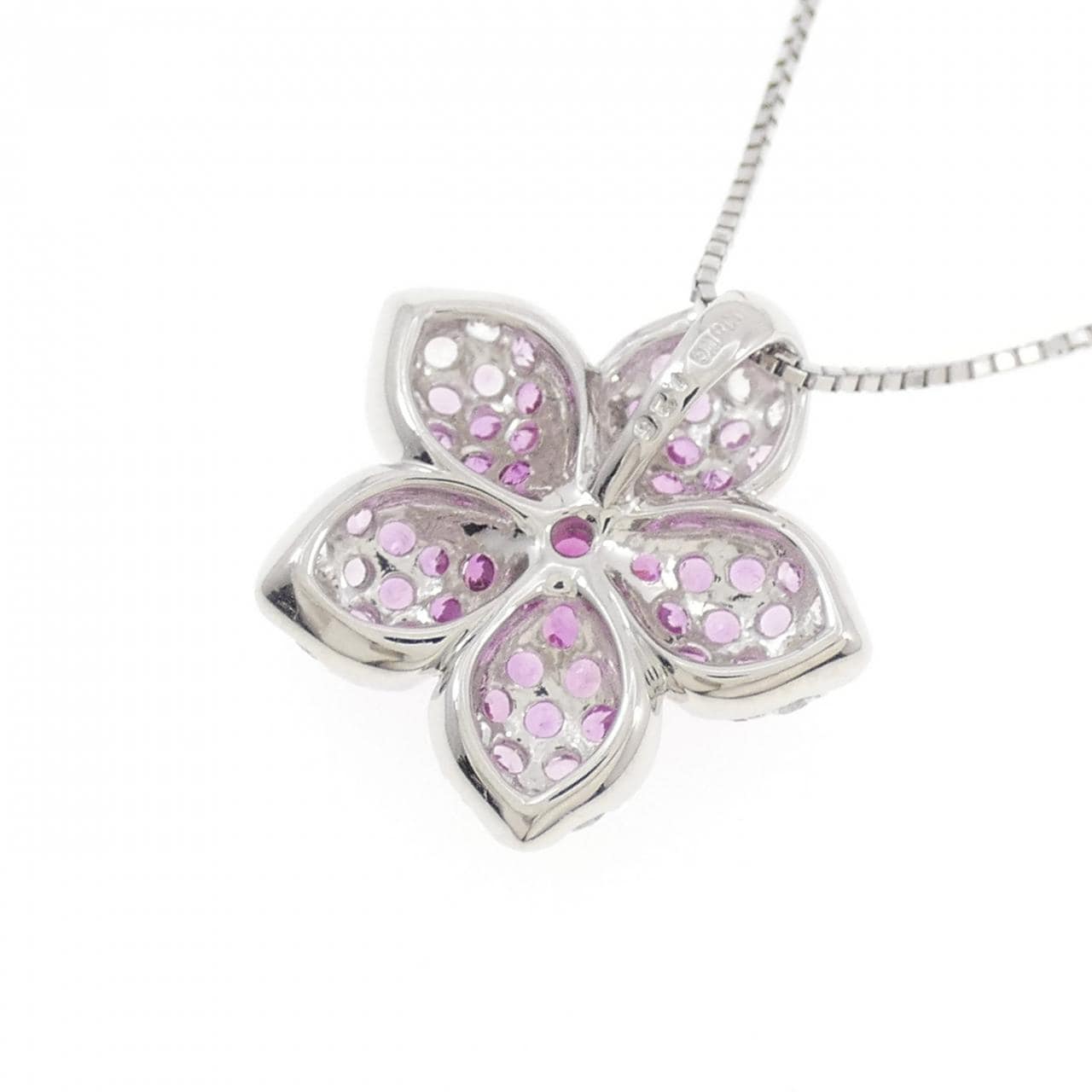 K18WG フラワー ルビー ネックレス