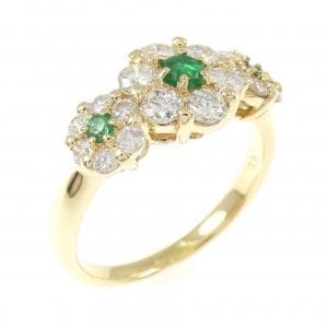 K18YG フラワー エメラルド リング 0.15CT