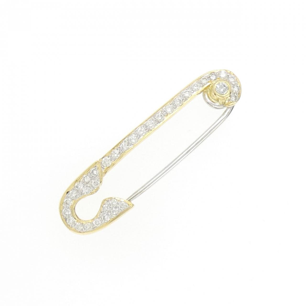 K18YG/K18WG Safety Pin Diamond Brooch 0.41CT