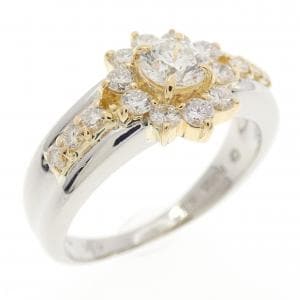 PT900/K18YG フラワー ダイヤモンド リング 0.24CT
