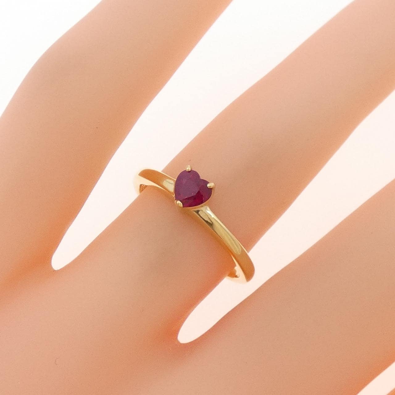 K18YG ハート ルビー リング