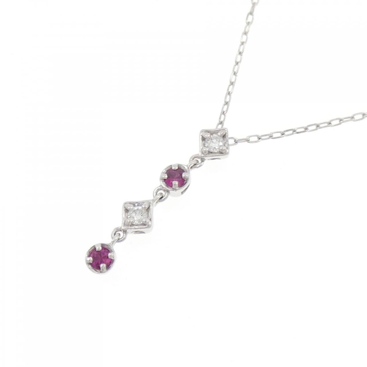 K18WG/PT850 ルビー ネックレス