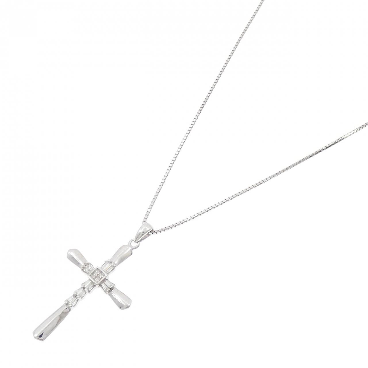 K18WG/750WG クロス ダイヤモンド ネックレス 0.20CT