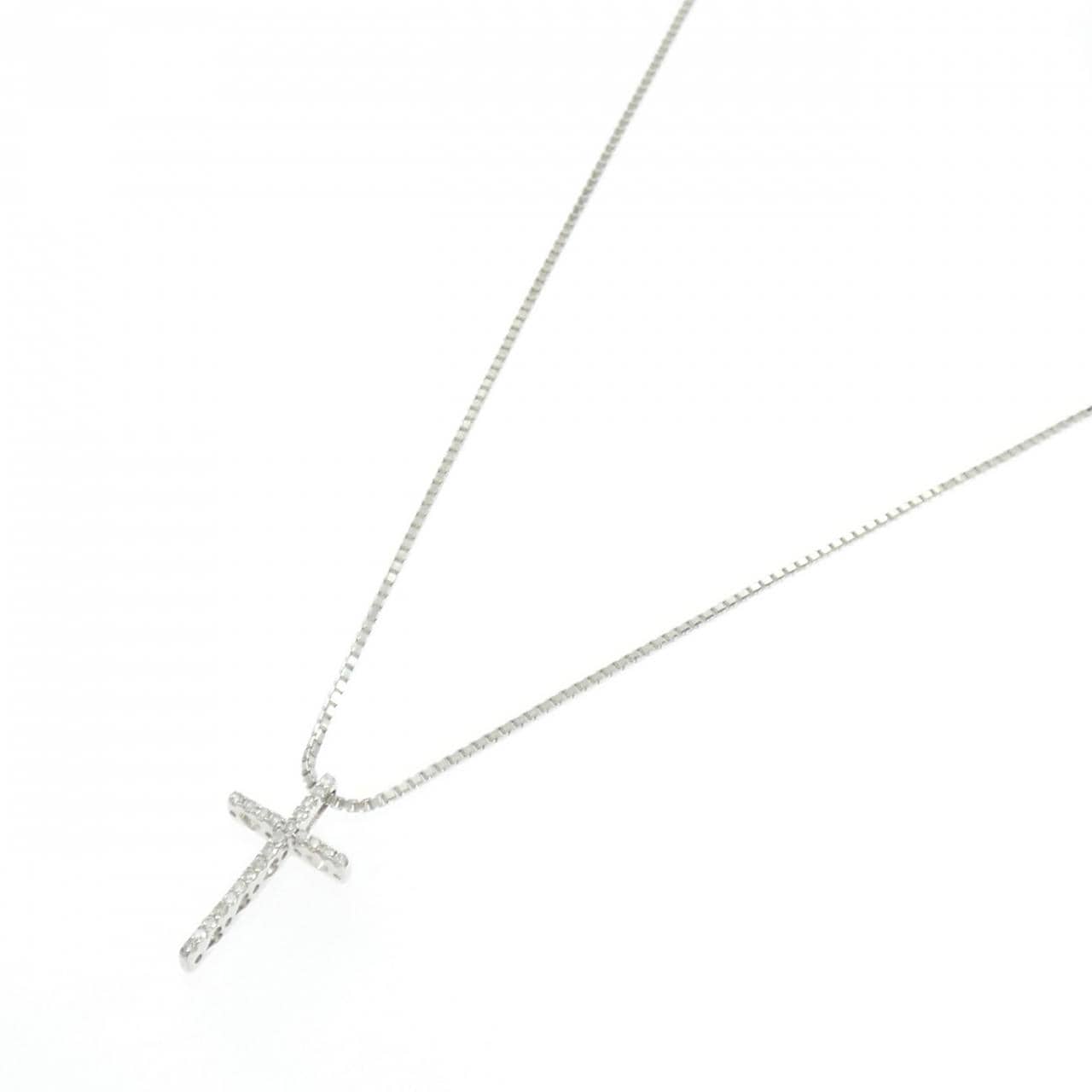 K18WG/750WG クロス ダイヤモンド ネックレス 0.16CT
