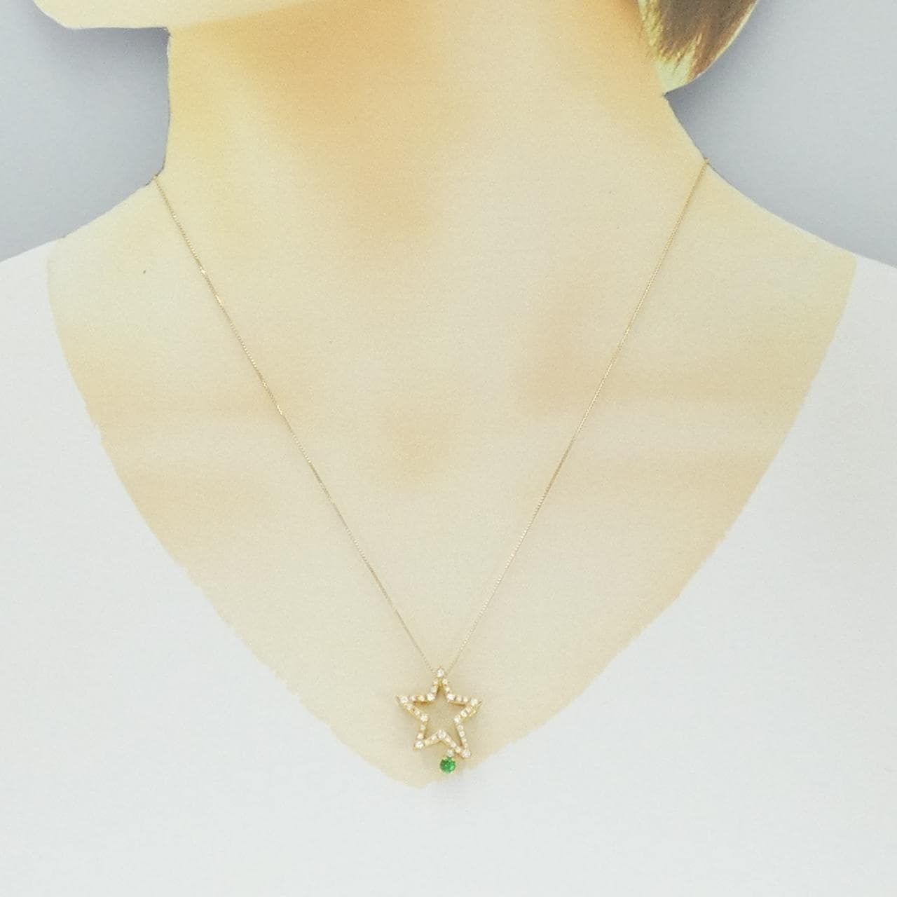 K18YG スター グリーンガーネット ネックレス 0.12CT