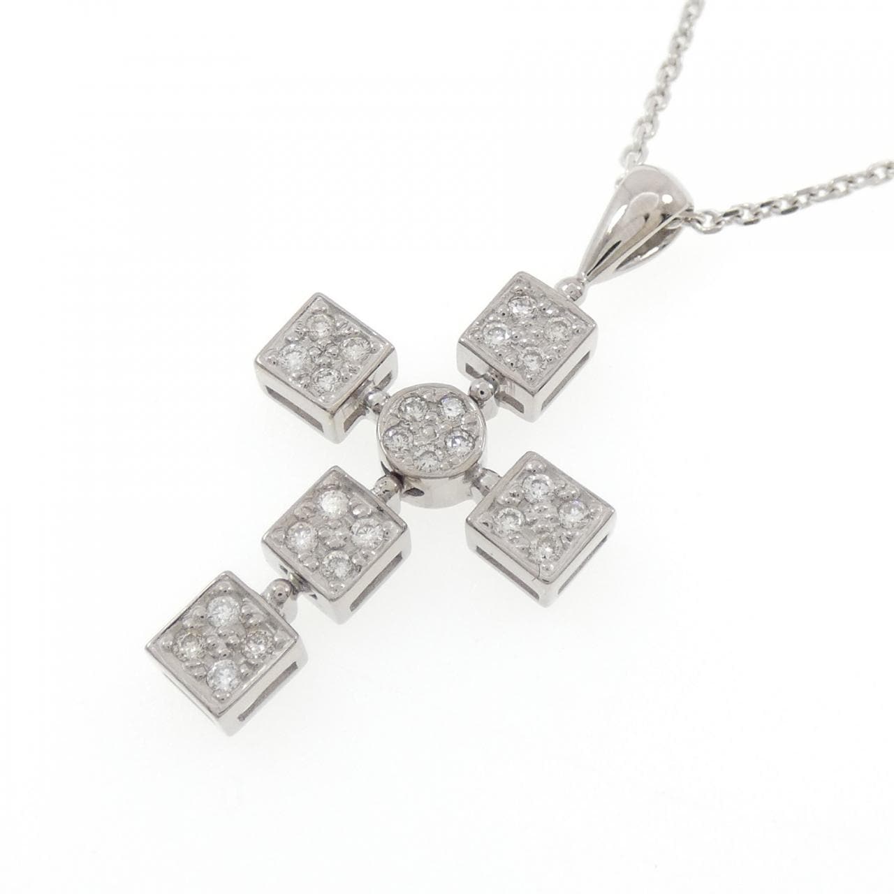 K18WG クロス ダイヤモンド ネックレス 0.34CT
