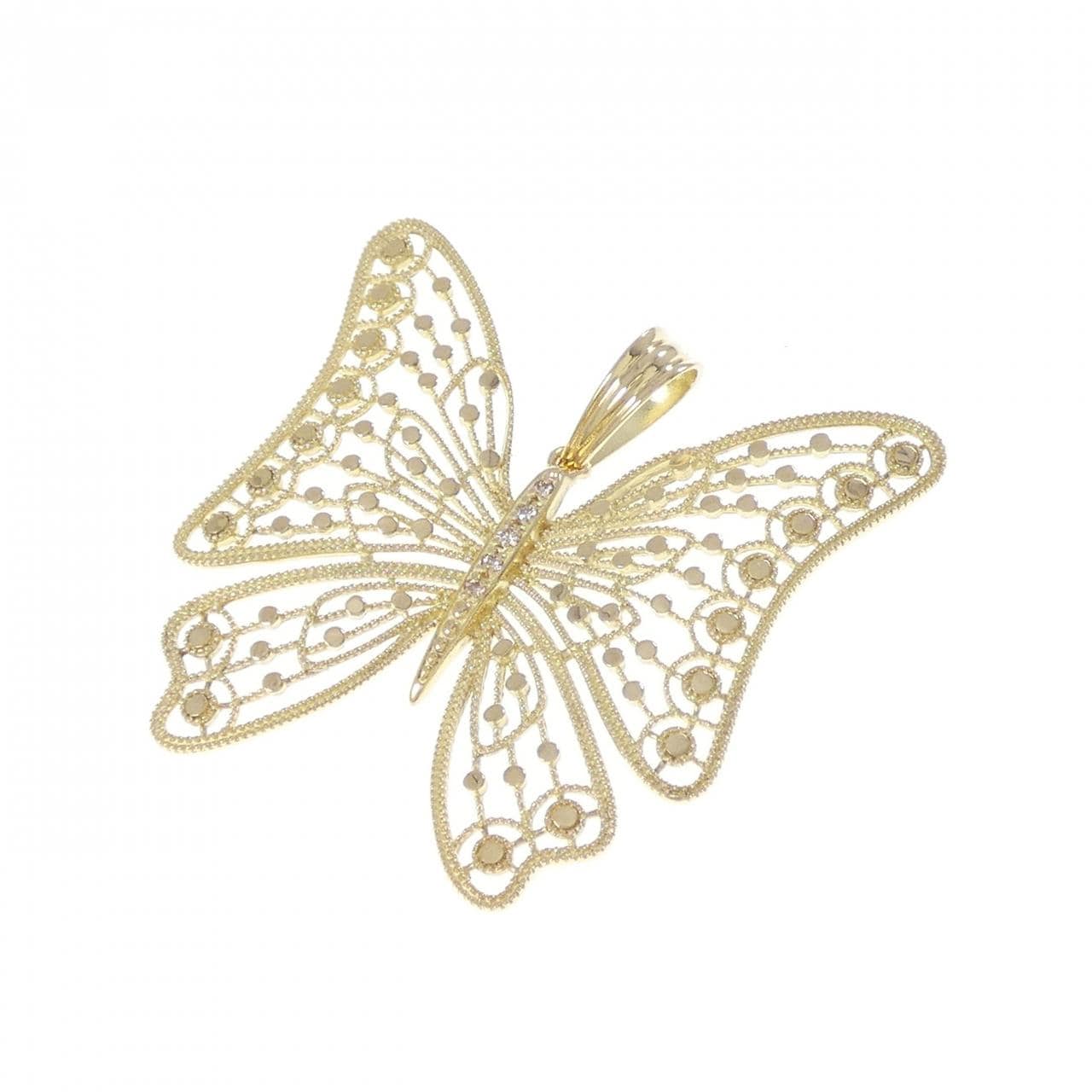 K18YG バタフライ ダイヤモンド ペンダント 0.03CT