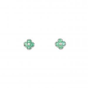 K18WG フラワー エメラルド ピアス 0.20CT