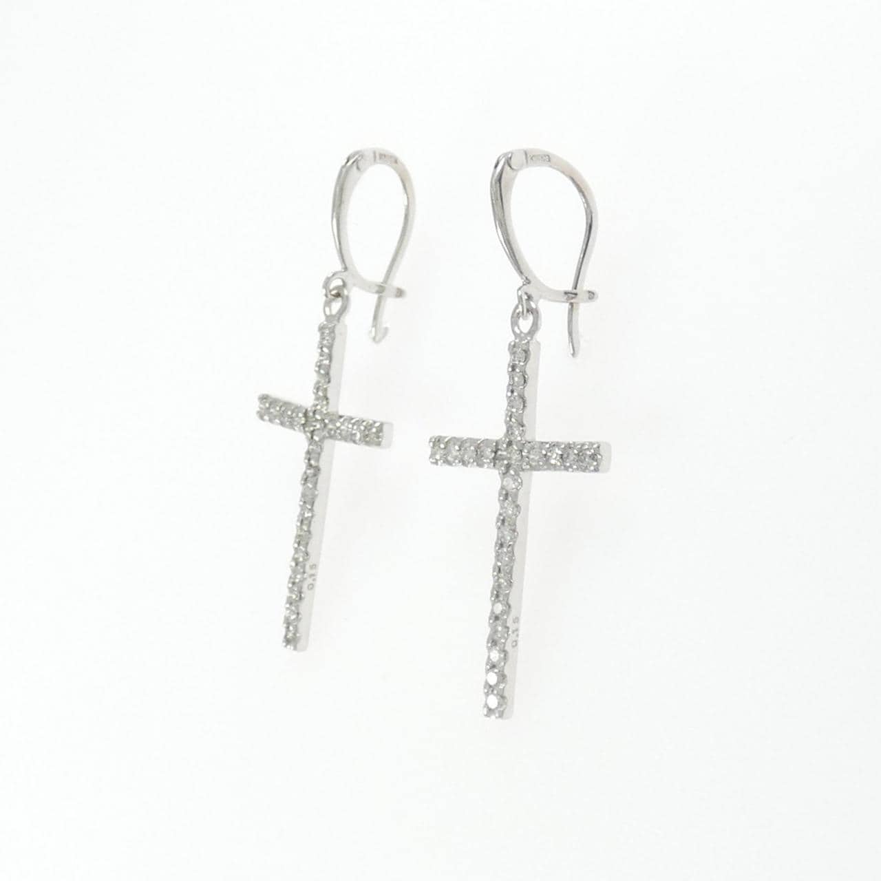K18WG クロス ダイヤモンド ピアス 0.30CT