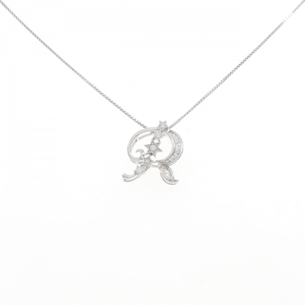 K18WG イニシャルR×スター ダイヤモンド ネックレス 0.15CT