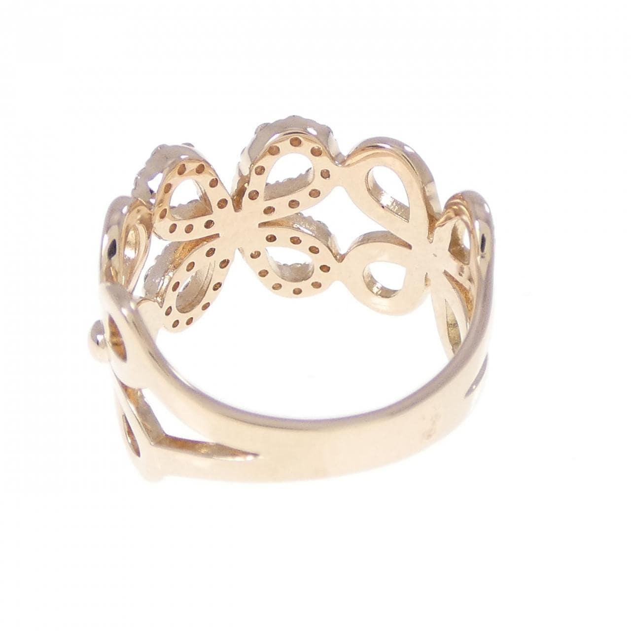 K18PG フラワー ダイヤモンド ピンキーリング 0.22CT