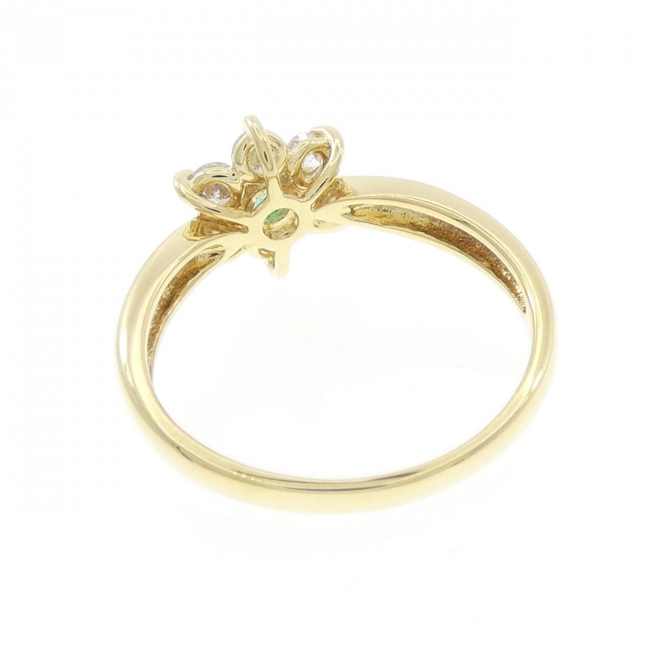 K18YG フラワー エメラルド リング