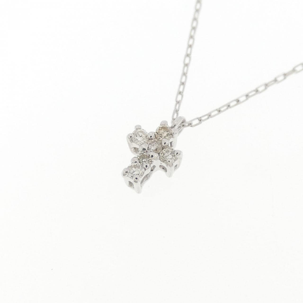 K10WG クロス ダイヤモンド ネックレス 0.03CT