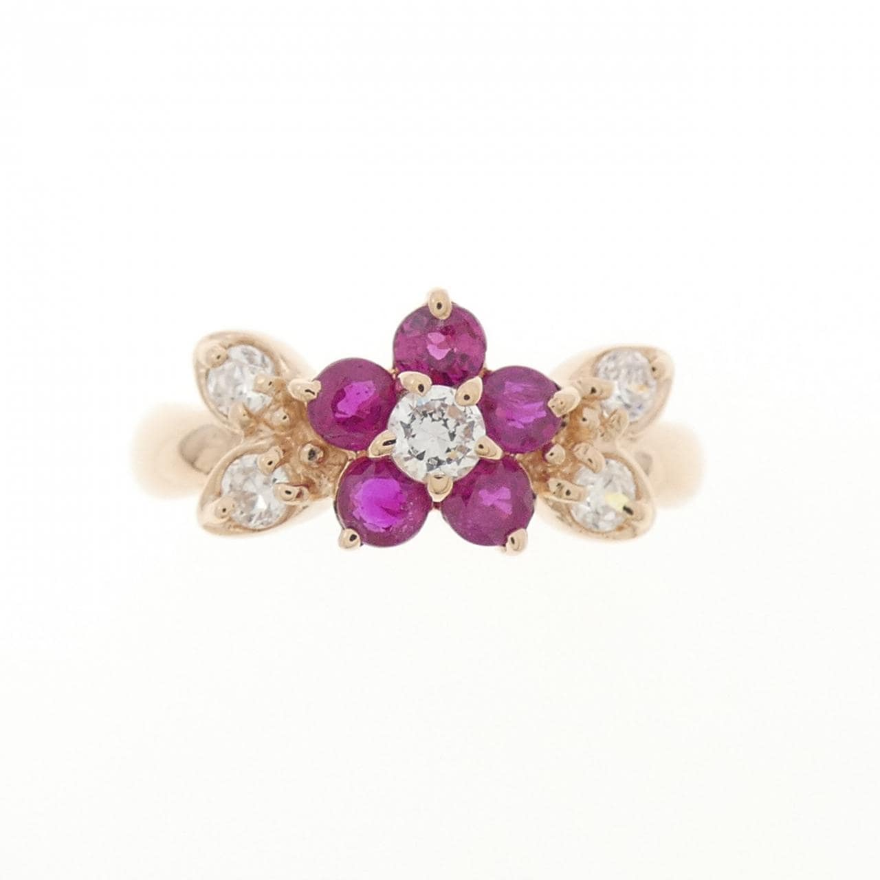 K10PG フラワー ルビー リング