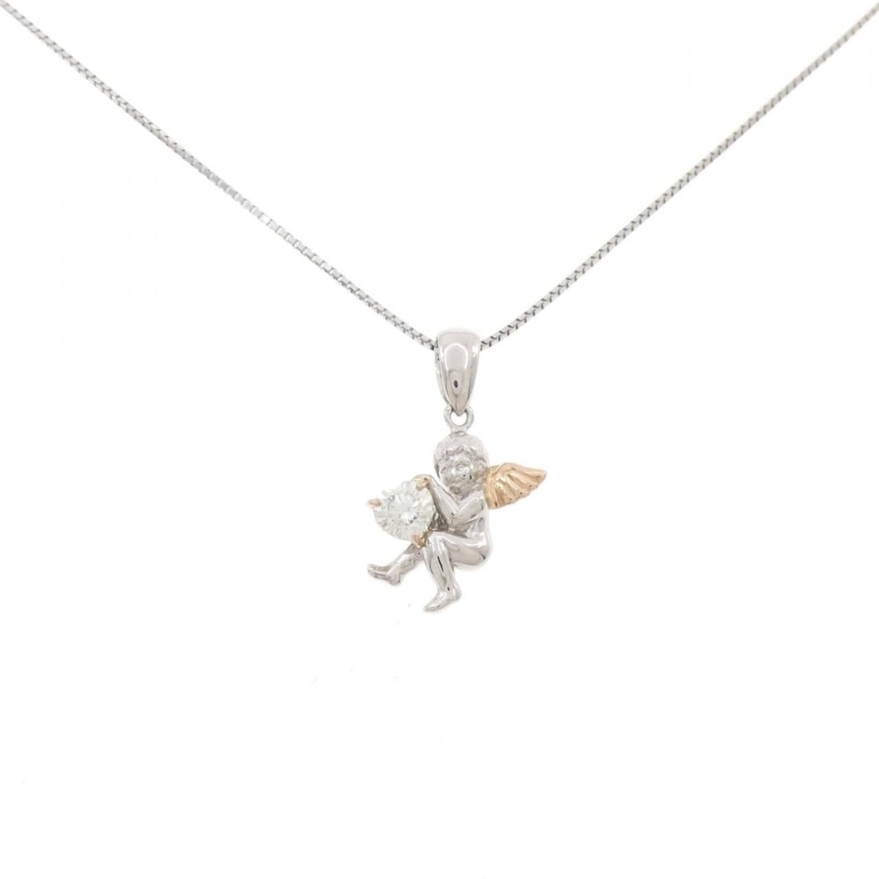 PT900/K18PG/PT850 エンジェル×ハート ダイヤモンド ネックレス 0.370CT