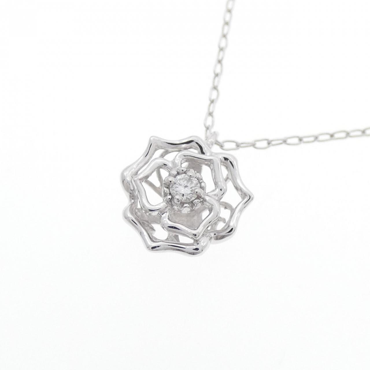 K18WG ローズ ダイヤモンド ネックレス 0.03CT