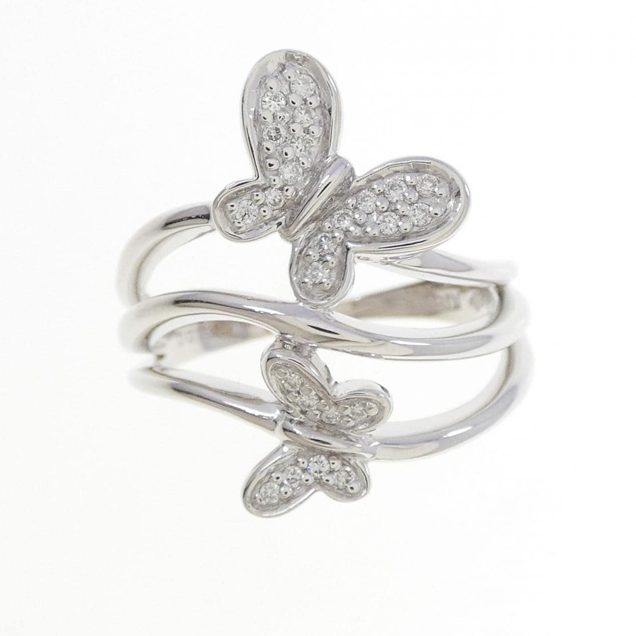 K18WG バタフライ ダイヤモンド リング 0.13CT