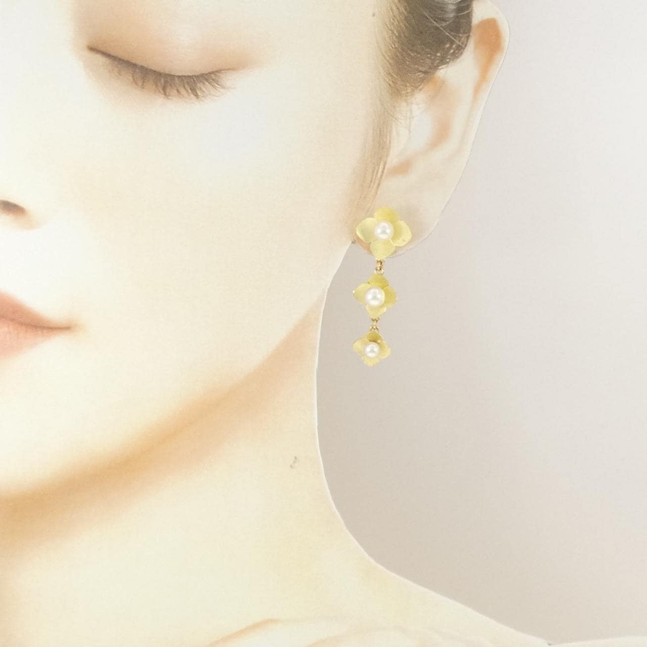 K18YG フラワー アコヤパール ピアス