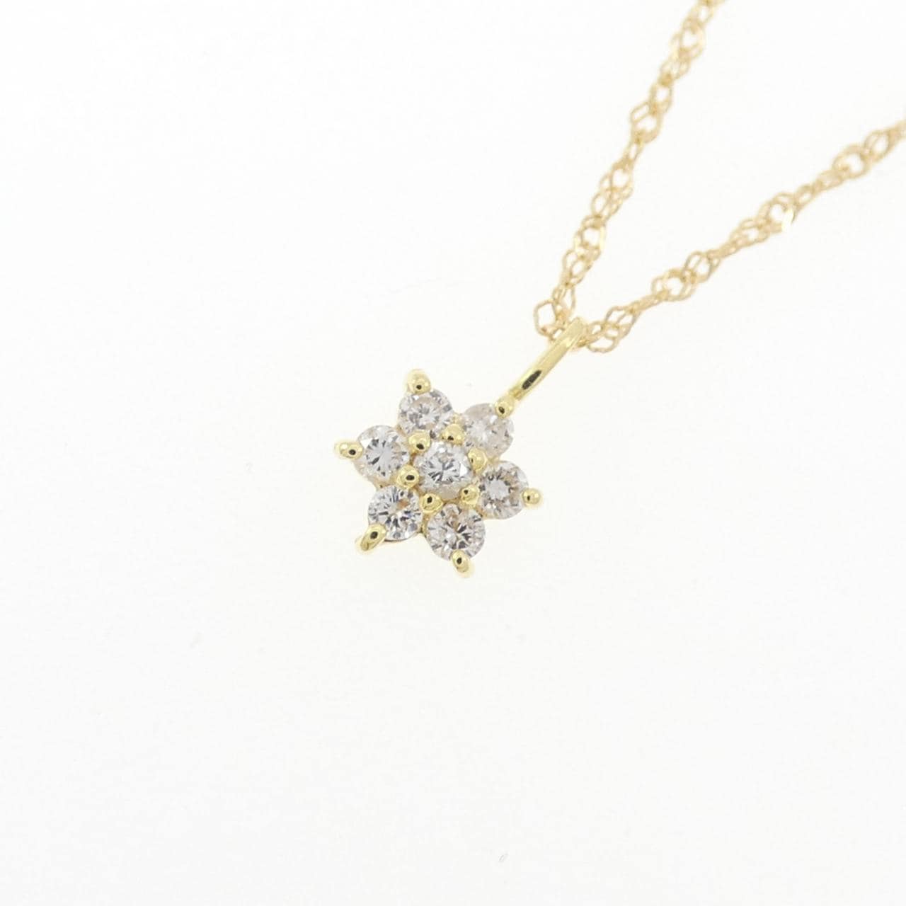 K18YG フラワー ダイヤモンド ネックレス 0.10CT